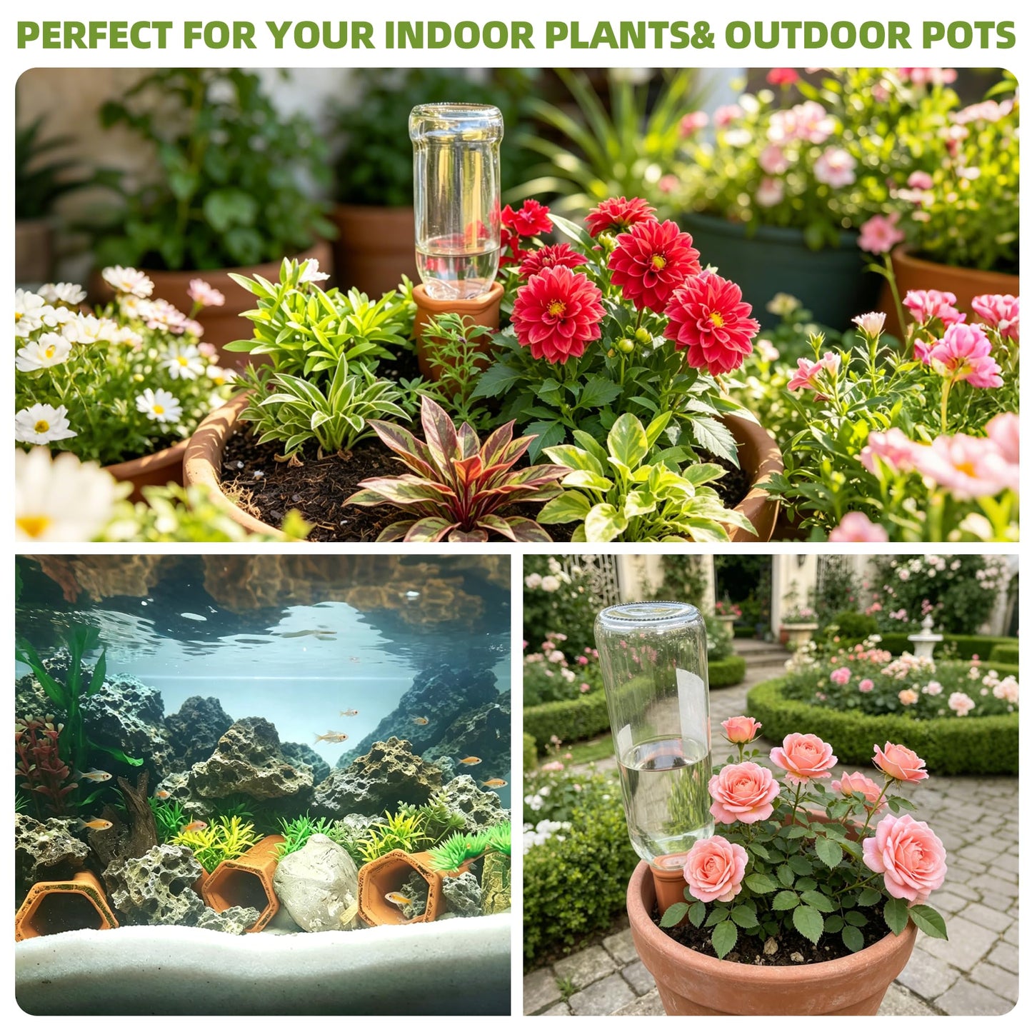 Tcamp 15 Pack Terracotta Watering Spikes, Plant Watering Devices Wine Bottle Automatic Plant Self Watering Spikes for Vacations, Self-Watering Stakes for Indoor Outdoor Plants