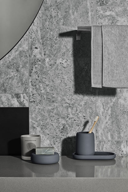 blomus SONO Modern Bathroom Countertop Tumbler and Toothbrush Holder Organizer - Ceramic Soft Touch - Magnet (Charcoal)