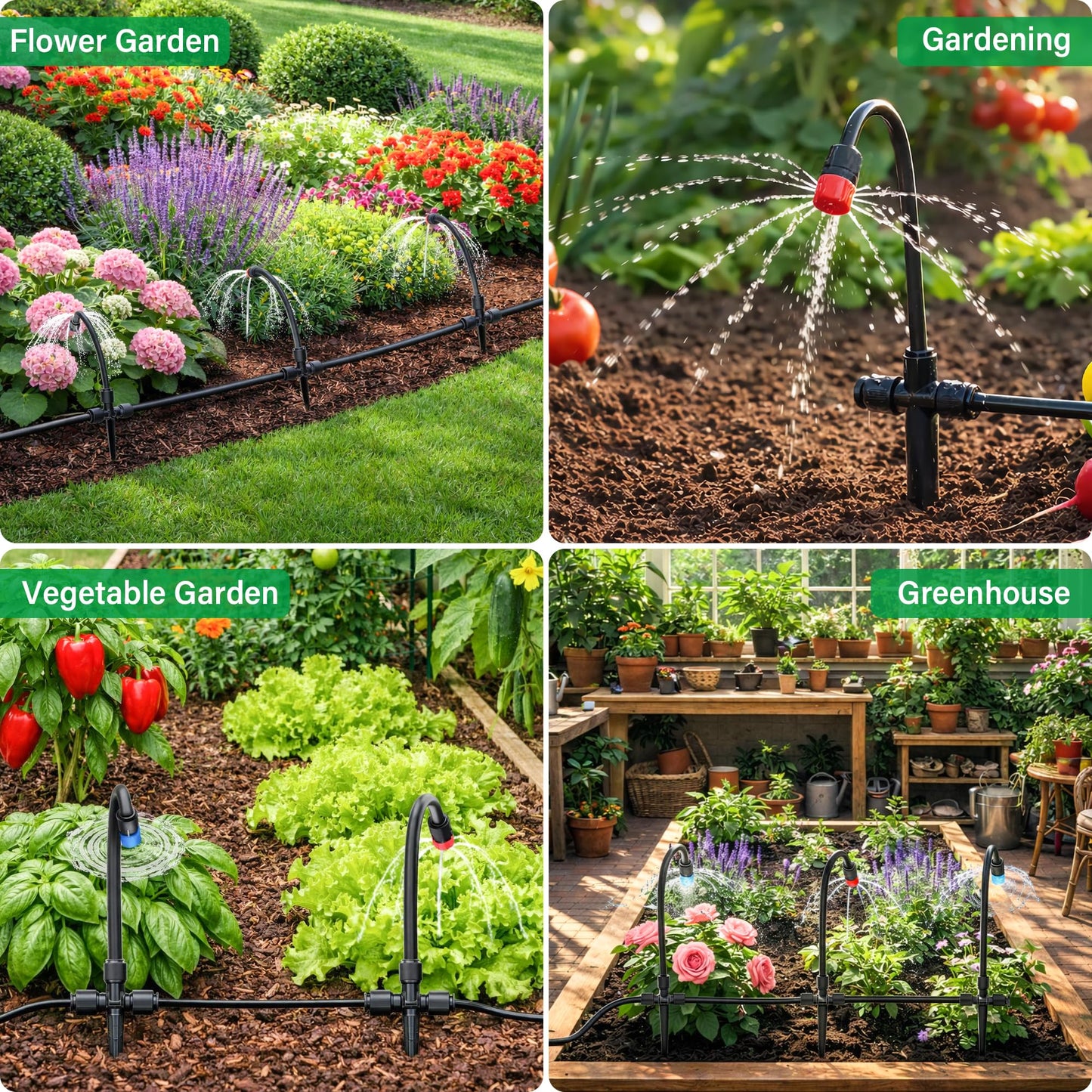 MIXC 20pcs 360° Adjustable Drip Irrigation Stream Emitters for 1/4" Drip Irrigation Tubing, Only 20pcs Push-to-Connect Drip Emitters and Quick-Connect Three-Way Tubing Fittings