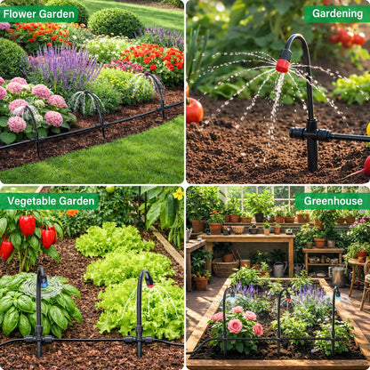 MIXC 20pcs 360° Adjustable Drip Irrigation Stream Emitters for 1/4" Drip Irrigation Tubing, Only 20pcs Push-to-Connect Drip Emitters and Quick-Connect Three-Way Tubing Fittings