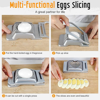 Egg Slicer for Hard Boiled Eggs, Stainless Steel Wire, Multipurpose Heavy Duty Aluminium Egg Cutter for Egg, Salads, Sandwiches, Strawberries, Mushrooms, Soft Cheese, Fruit, Green