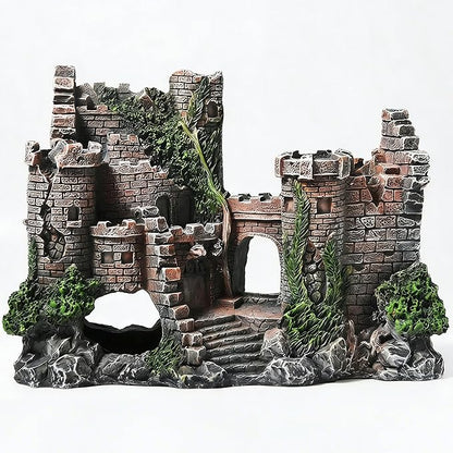 Aquarium Resin Castle Decoration, Air Bubbler Stone Cave Hideout House for Betta Fish, Shrimp & Turtles, Fish Tank Ornament Accessories for Breeding, Playing & Resting ，Decorative Bubbling Castle