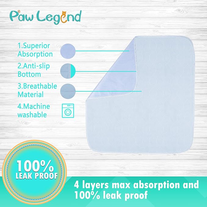 Paw Legend Washable Reusable Dog Pee Pads Super Absorbent (2 Pack) - Washable Reusable Puppy Training Pads | Quality Travel Pee Pads for Dogs | Absorbent and Odor Controlling
