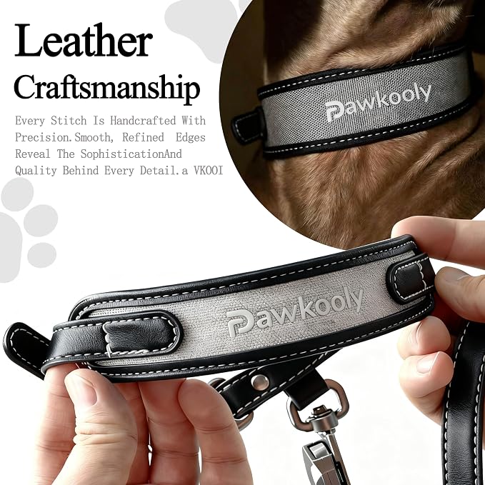 MagEase Dog Collar with 4FT Leash | Adjustable | Anti-Wrinkle, Bite & Stain-Resistant Leather | Soft & Skin-Friendly | 450LB Escape-Proof Magnetic Buckle (Black, Extra Large)