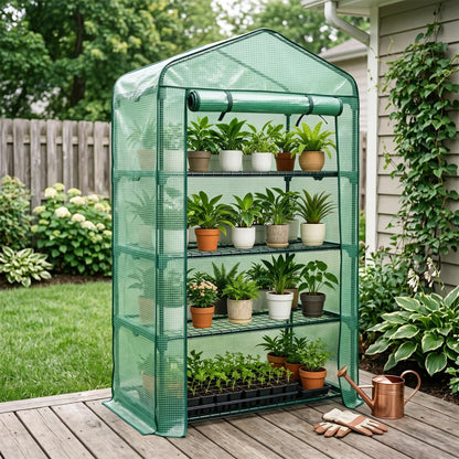 Worth Garden 50% Extra Wide Mini Greenhouse 4 Tier Portable Plant Green House 40in Wide -Sturdy Gardening Shelves with PE Cover & Roll-Up Zipper Door - Indoor & Outdoor Use - 19″W. x 40″L. x63″H.