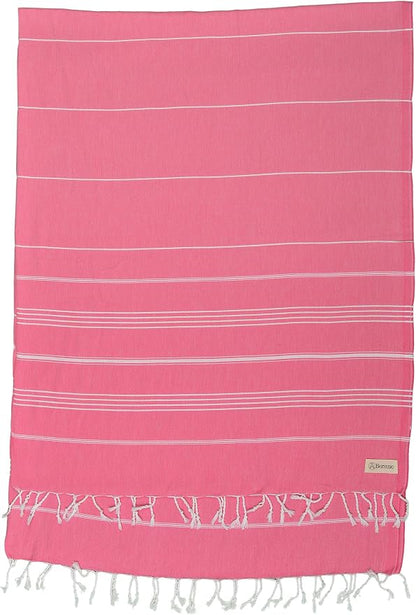 Bersuse Towels Anatolia XL Beach Blanket Throw Blanket Turkish Towel 100% Cotton Extra-Large Quick-Dry Lightweight Premium Peshtemal Towel - 61x82 Inches, Pink (Set of 3)
