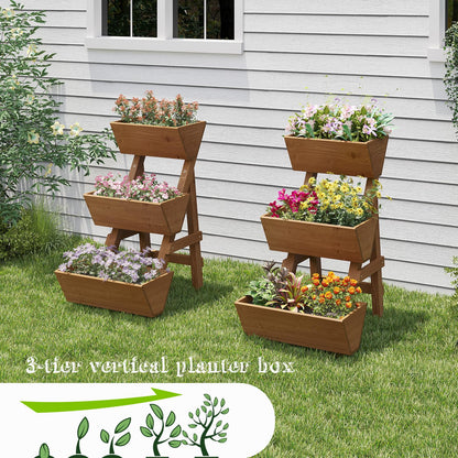 Dawnyard 3-Tiers Wooden Raised Garden Bed Planter Box Flower Pots Vertical Garden Planter Wood Plant Stand for Vegetables Flowers Herbs for Patio, Balcony, Freestanding (Brown S)