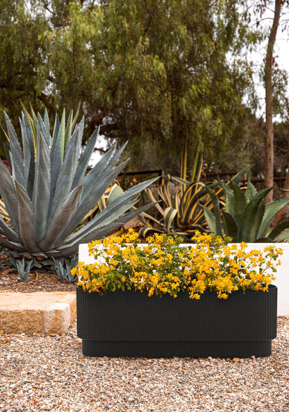 Veradek Demi Series Long Planter for Porch, Patio, Backyard | Durable Plastic-Stone Composite Material | Modern Décor for Shrubs, Flowers