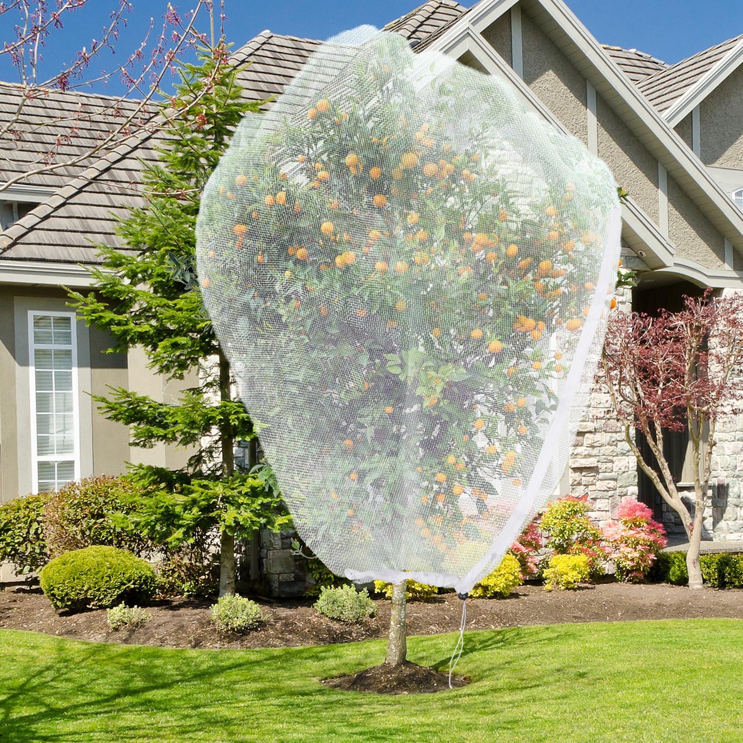 Large Fruit Tree Netting with Drawstring and Zipper, 10 * 10FT Garden Netting for Garden Protection, Insect Bird Netting for Fruit Trees, Protection from Anti Birds, Bugs,Cicadas, Insects
