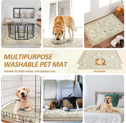 Washable Pee Pads for Dogs 72"x 72", Super Absorbent Boho Reusable Puppy Pads with Colorful Flowers Patterns for Potty Training, Floor, Couch, Bed, and Crate