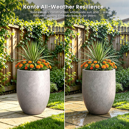 Kante 21.7" Tall Concrete Planter, Light Gray Large Plant Pot with Drainage Hole & Rubber Plug – Lightweight Weathered Cement Container for Indoor Outdoor, Home Patio Garden