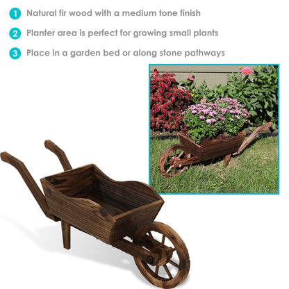 Sunnydaze Outdoor Wooden Decorative Wheelbarrow Planter - for Indoor or Outdoor Use - 35" W x 10.25" D x 12" H - Brown