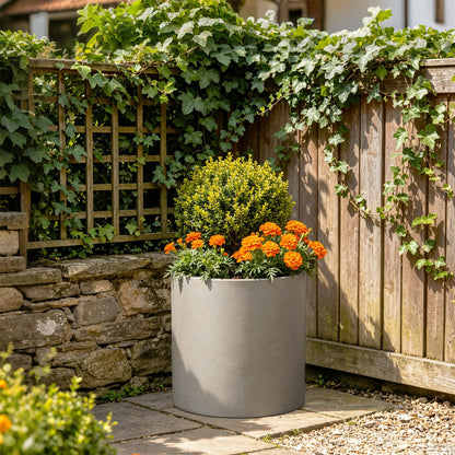 Kante 12.6" Concrete Cylinder Planter, Large Weather Resistant Concrete Planter with Drainage Hole & Rubber Plug, Handcrafted for Indoor Outdoor Plants & Patio Decor, Weathered Concrete Finish