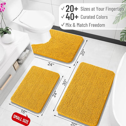 OLANLY Bathroom Runner Rugs 47x24, Soft Absorbent Chenille Bath Rugs, Rubber Backing Quick Dry, Machine Washable Long Bath Mats for Bathroom, Tub and Shower, Home Decor Accessories, Golden Yellow