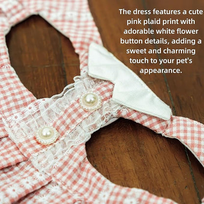 SMOLKITH Rabbit Clothes - Bunny Adjustable Pink Checkered Dress with Leash, Small Animal Apparel for Walking - Fits Guinea Pigs, Chinchillas, Meerkats, Prairie Dogs, Pet Rats and More