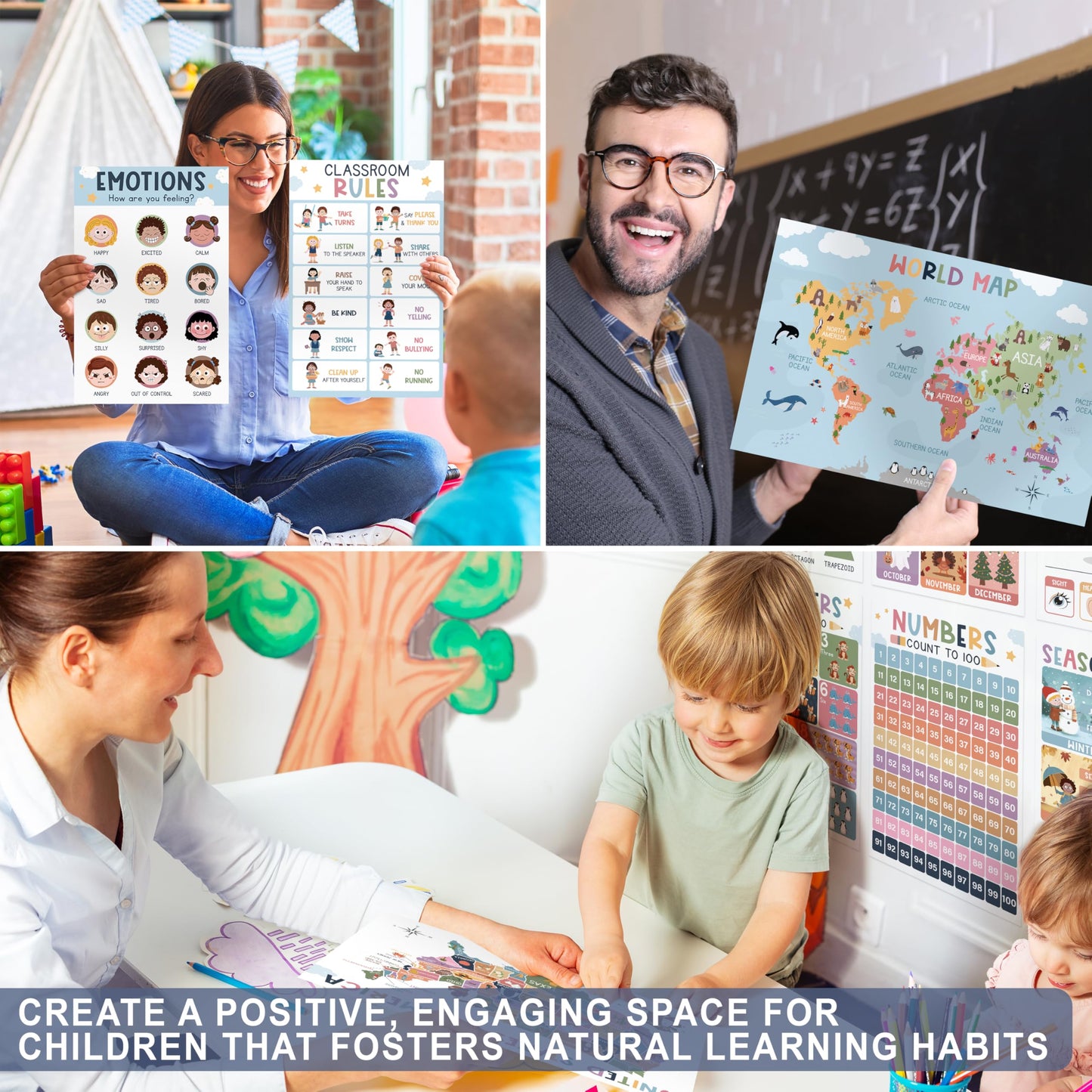 KINGPRINT 16 Laminated Educational Posters For Toddlers (11"x17"), Boho Posters For Classroom, Homeschool Must Haves For Kids, Prek Learning, Preschool Classroom Supplies, Kindergarten Decor