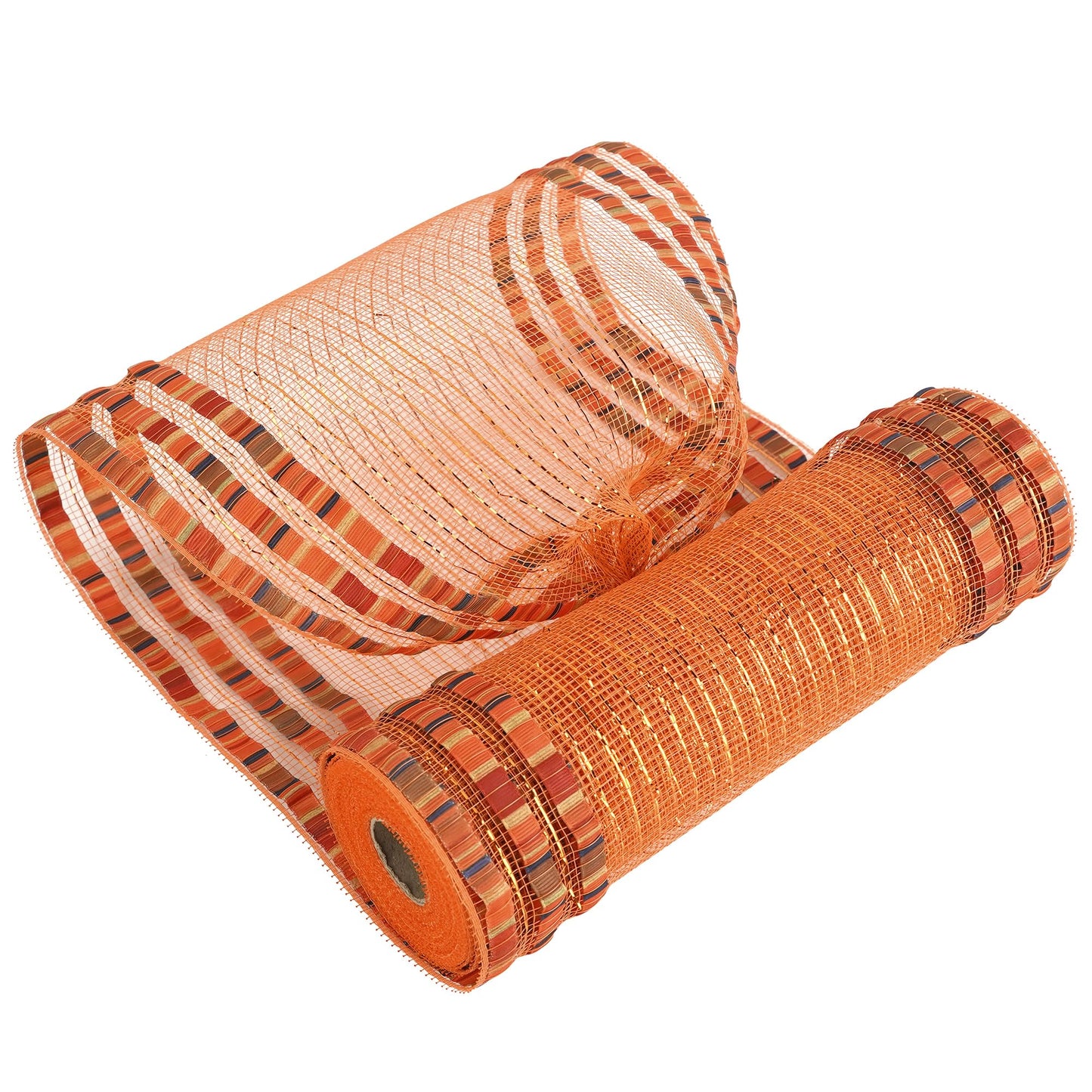 HUIHUANG Fall Deco Mesh 10 inch Wide Metallic Orange Mesh Ribbon Roll with Fall Print Decorative Poly Mesh for Fall Wreath Supplies, Swags, Garland, Thanksgiving Decor, Tree Decor-10 Yards