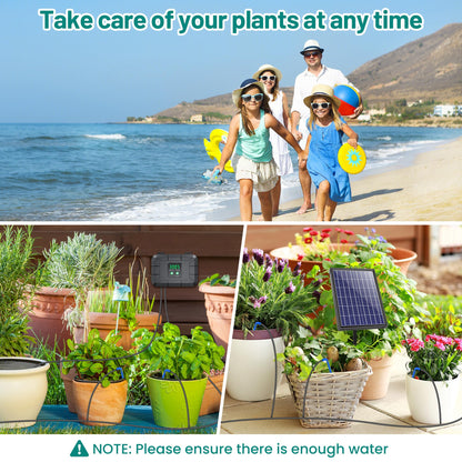 Biling Automatic Drip Irrigation Kit, 8W Solar Irrigation System with Battery for Garden with Digital Programmable Timing Modes, Solar Watering System Take Care Your Plants