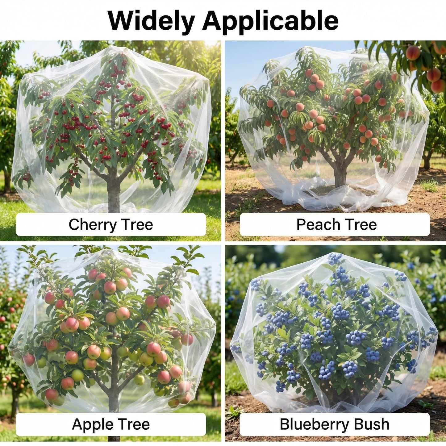16x16Ft Extra Large Fruit Tree Netting Cover with Zipper & Drawstring, Garden Mesh Netting for Protecting Plants from Birds,Bug& Squirrels,Ultra Fine Weather Resistant Tree Netting