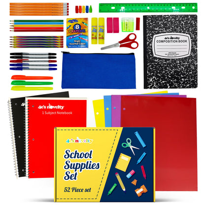 4E's Novelty 52 Pieces Schools Supplies Kit for K1-8 Back to School Supply Box with Essential Student Kits, School Supply Bundle Middle Elementary Schools Supplies Kit Grades 1 2 3 4 5 6 7 8