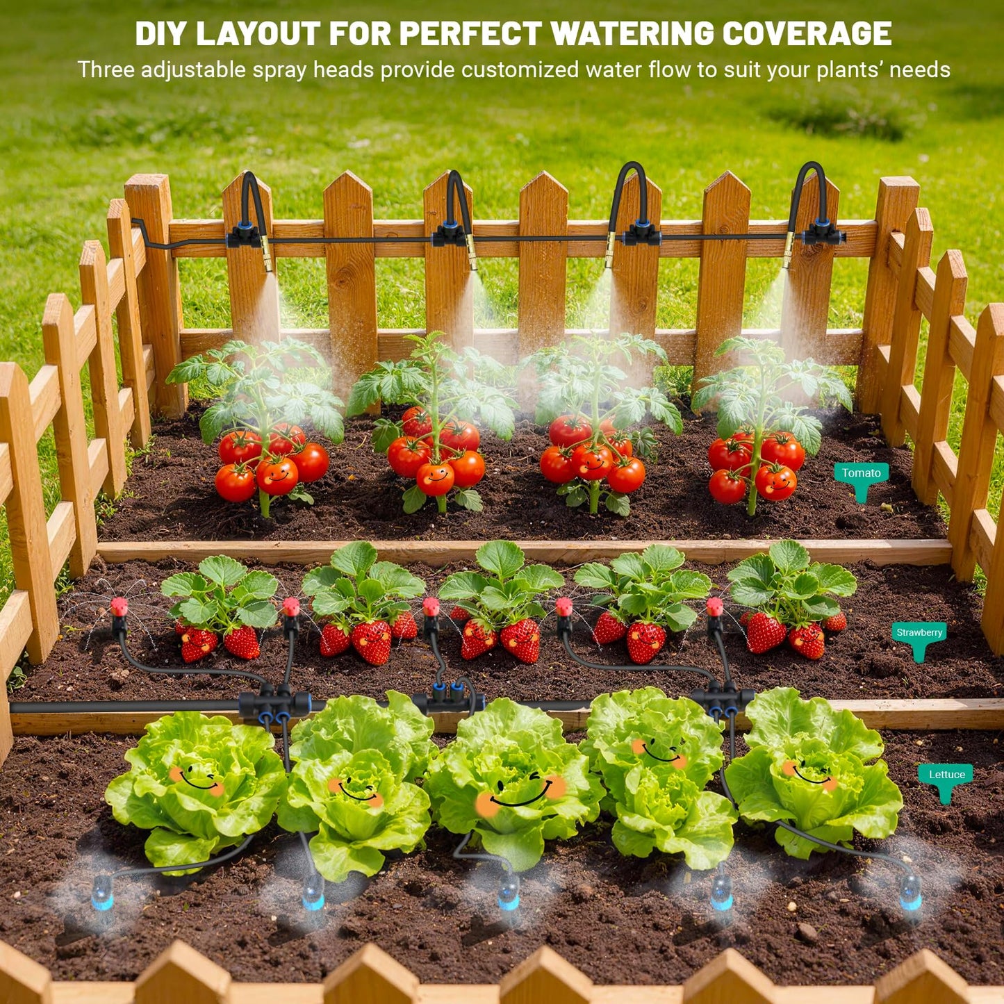 230FT Drip Irrigation Kit with Quick Connect PE Tubing, Automatic Garden Watering Sprinkler System, 2026 Upgraded Water-Saving Design with 3 Adjustable Misting Emitters, Greenhouse & Raised Bed