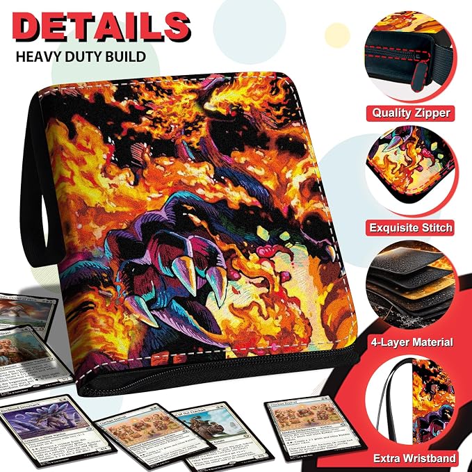 440 Card Binder 4 Pocke 3-Ring Trading Card Binder with 55 Page Removable Sleeves, High Storage Trading Card Holder Collection Card Album Carrying Organizer Case for TCG Cards-Fire Dragon