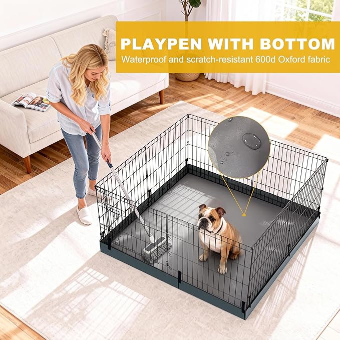 Dog Playpen, Foldable Metal Puppy Play Pen with Bottom Pad, 24x24in 8 Panels Dog Playpen with Door for Indoor Outdoor, Heavy-Duty Pet Exercise Fence for Small Medium Animals