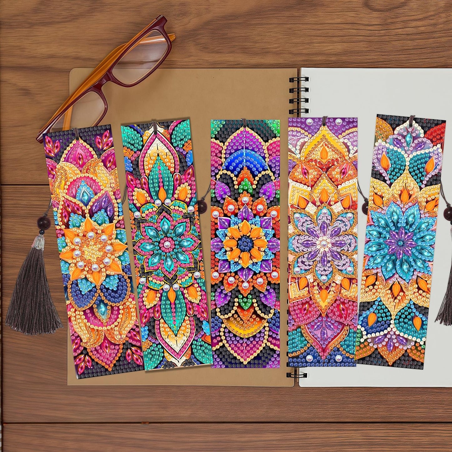 12 Pcs Mandala Diamond Painting Bookmarks,Diamond Art Bookmarks with Tassel, Diamond Art Painting Kits for Beginners Adults DIY Art Craft Gifts Book Decors
