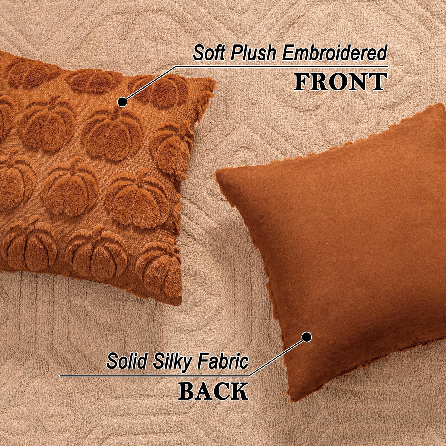 SINYASAN Burnt Orange Fall Pumpkin Decorative Throw Pillow Covers Set of 2, 18x18 Inch Soft Plush 3D Embroidered Halloween Pillow Covers for Fall Decorations Farmhouse Cushion Covers for Thanksgiving