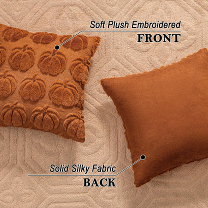 SINYASAN Burnt Orange Fall Pumpkin Decorative Throw Pillow Covers Set of 2, 18x18 Inch Soft Plush 3D Embroidered Halloween Pillow Covers for Fall Decorations Farmhouse Cushion Covers for Thanksgiving
