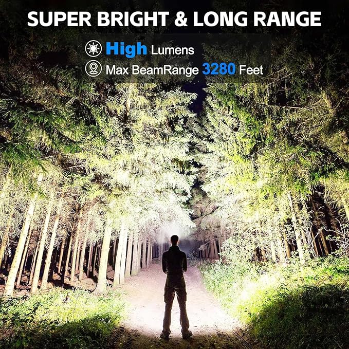 3 Pack Rechargeable LED Flashlights 990,000 Lumens, Adjustable, 5 Modes, IPX7 Waterproof, Powerful Handheld Flash Lights for Camping Hiking Emergency Home (M-3P)