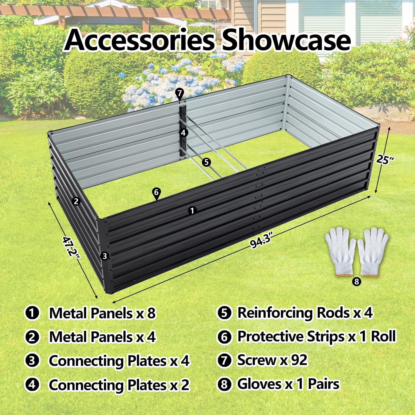 Thanaddo Galvanized Raised Garden Bed 8x4x2ft Outdoor Planter Box Galvanized Steel Garden Bed Kit for Vegetables, Flowers, Herbs and Succulents Black
