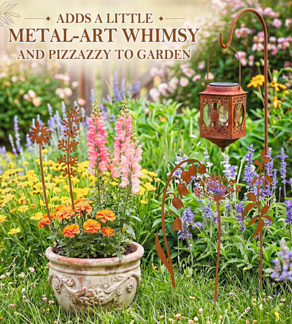 VIS'V Metal Decorative Garden Stakes, 15.7 Inch Rusty Flower Plant Yard Art Stakes for Outdoor Indoor Decor, 5 Pcs