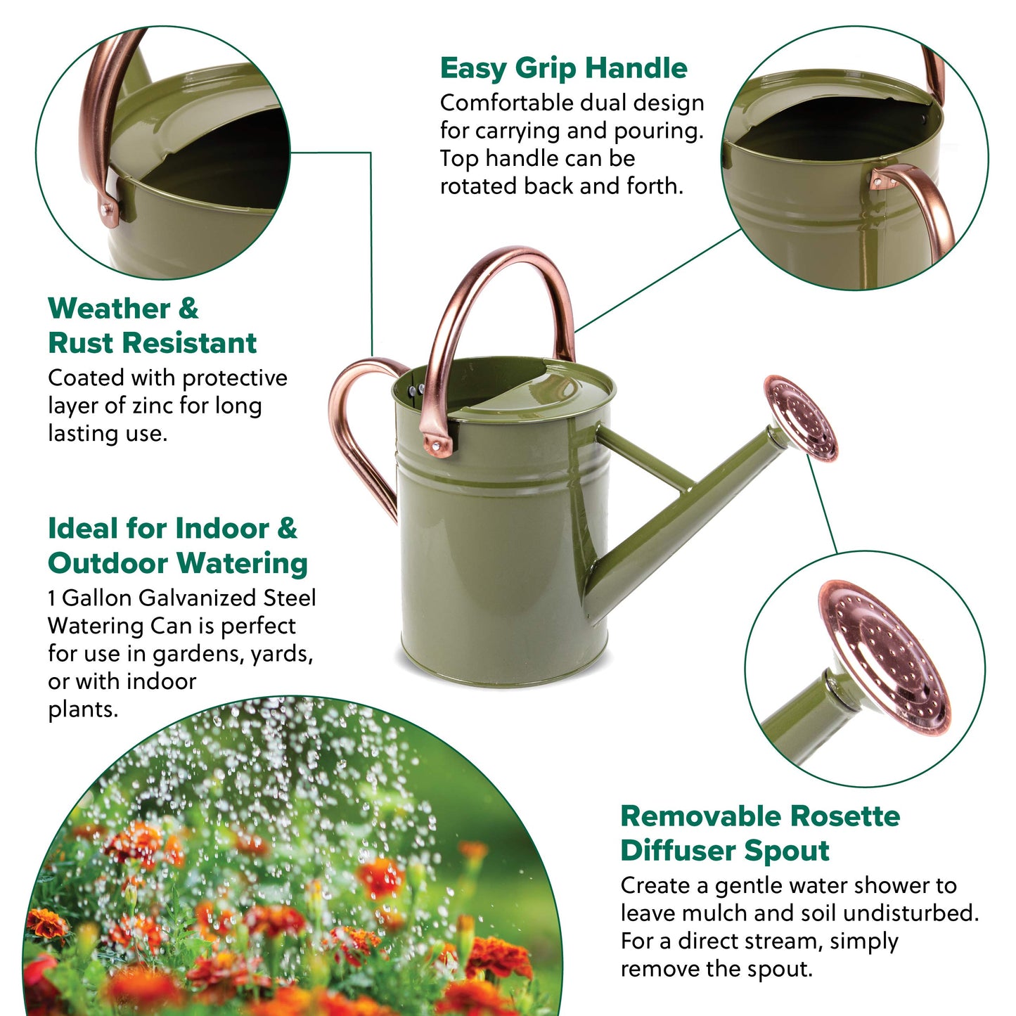 Gardman R34882 1 Gallon Watering Can, Tweed Green