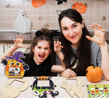 Moon Boat 18PCS Halloween Crafts for Kids Picture Frame Kit DIY Wooden Crafts Painting Your Own Hallowmas Activities Party Supplies