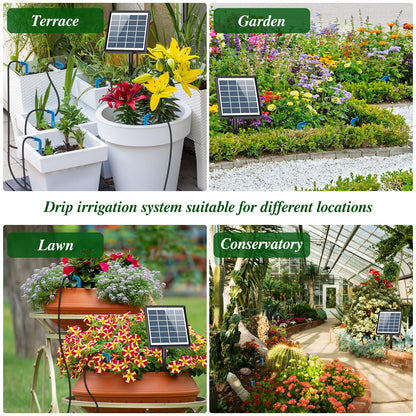 Anseto Solar Drip Irrigation System, Automatic Watering Kit with Split Design & Anti-Siphon Valve, 12 Modes Garden Irrigation System with 49ft Hose for 15 Potted Plants, Patio, Balcony & Greenhouse