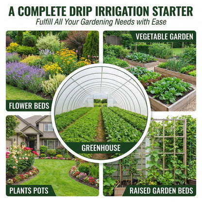 240FT Drip Irrigation System for Garden: 30 Nozzles 1/2" PE Tubing Automatic Watering Kit Adjustable Misting Sprinkler Mister 1/4" Hose for Water Plants Tape Raised Beds Lawn Outdoor Greenhouse