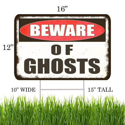 Large Beware of Ghosts Danger Keep Out Halloween Yard Sign Home Outdoor Lawn Decoration With Stakes Scary Spooky Decor 17x13 Inches (Ghosts)