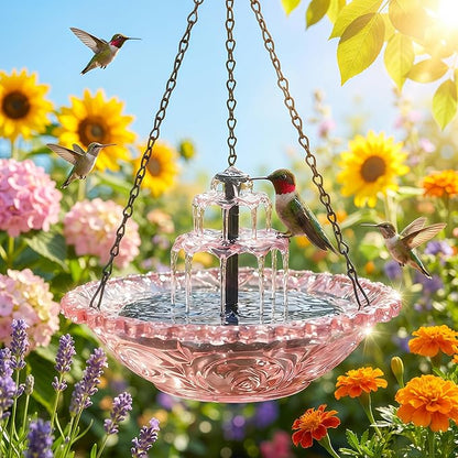 Solar Cascade Hanging Bird Bath Fountain, 2026 Upgraded Hanging Bird Bath with Flowing Water for Outdoors Garden Patio Backyard Lawn Decor (Purple)