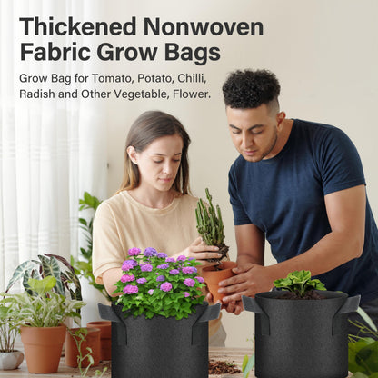 YSSOA 5-Pack 2 Gallon Grow Bags, Aeration Nonwoven Fabric Plant Pots with Handles, Heavy Duty Gardening Planter for Potato, Tomato, Vegetable and Fruits, Black 2024 Version