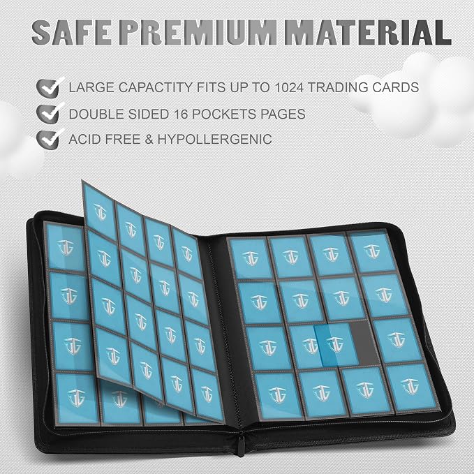 16 Pockets Trading Card Zipper Binder for 1000+ Cards| Secure Side Loading Pockets | Trading Card Album Folder | Compatible with YuGiOh, MTG,Sports Cards (Orange 16)