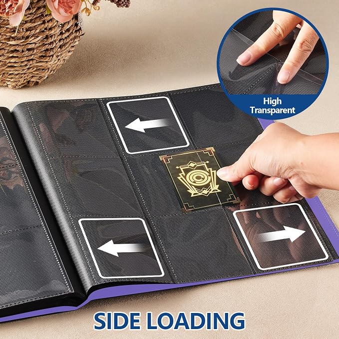 Card Binder, EDUDIIU 9 Pockets Premium Trading Card Binders, Cards Collection Binder Album, Side Loading Yugioh Holder Book for Sport, Football, Baseball Collector - Purple