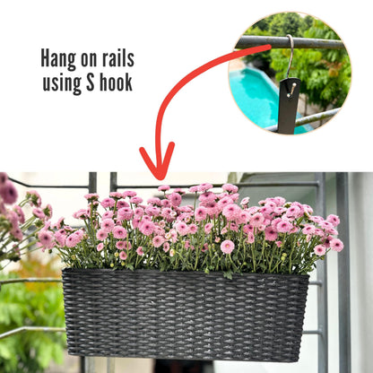 LaLaGreen Outdoor Wall Planters (20 Inch, 2 Pack) Wall Mounted Self Watering System Window Flower Boxes with Bracket, Black Rectangular Plant Pot Container Indoor Modern Garden Herb Kitchen Home Decor