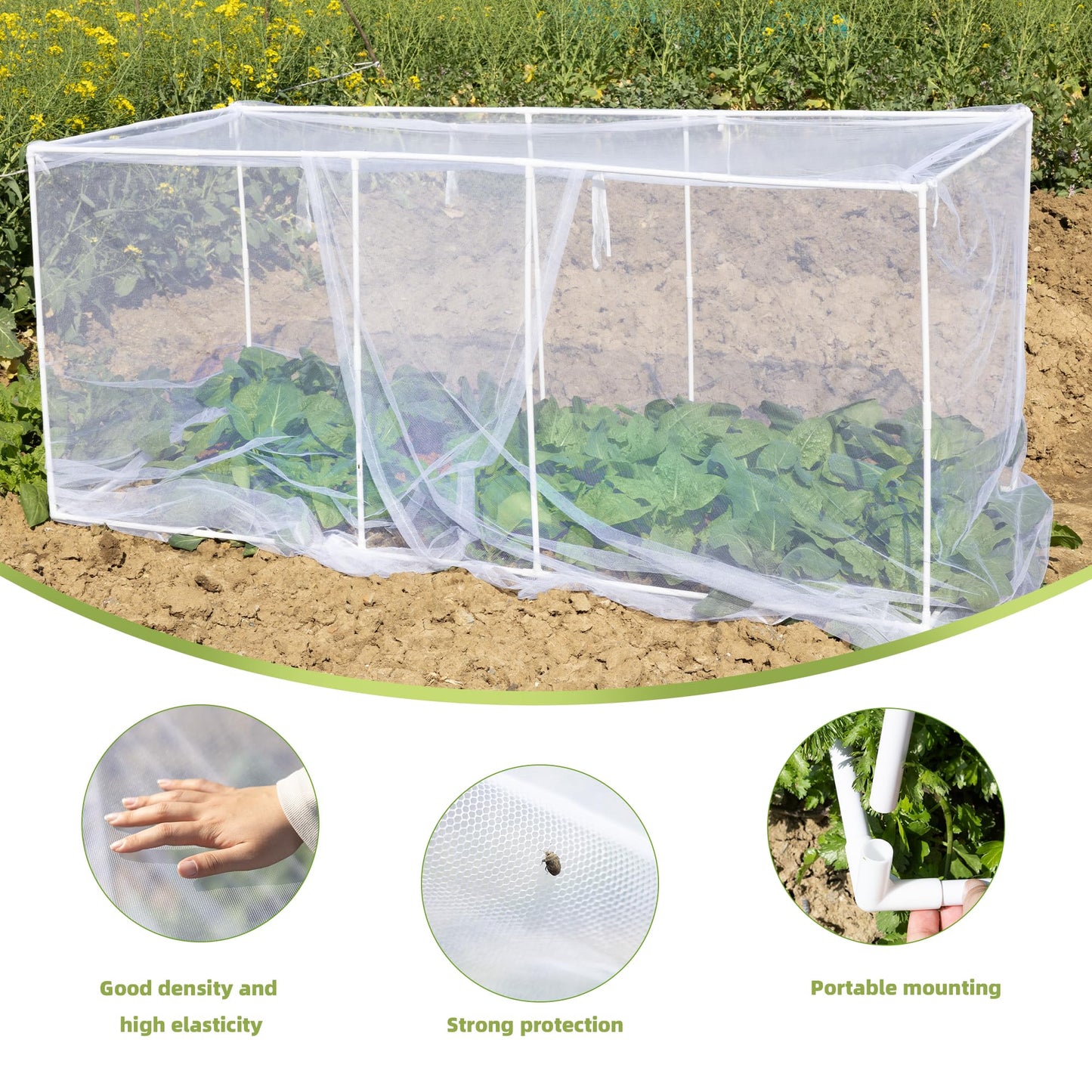 warmfarm 72 * 33 * 30 in Detachable Crop Cages for Garden, Plant Protection Tent with Garden Netting for Vegetables Fruits Flowers,Mesh Plant Covers for Outdoors White