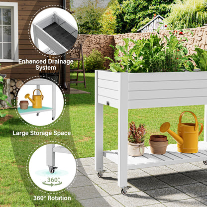 WTFGO Elevate 33.7" Tall Raised Garden Bed with Wheels, Divisible Resin Planter Box with Drainage Gauge & Storage Shelf, Herb Planter for Garden Patio Backyard, Ashen (33.7" h)