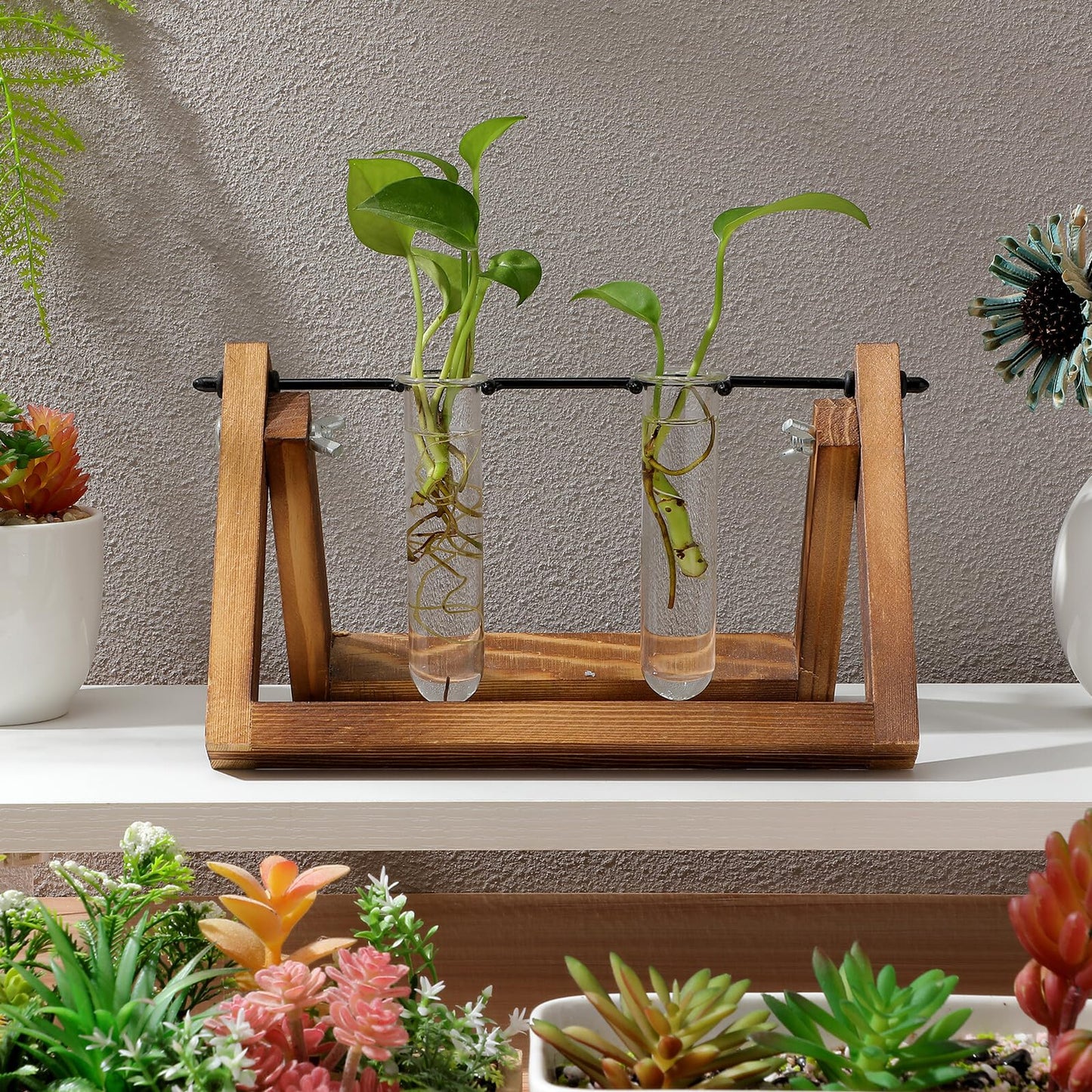 LIFKOME 5pcs Glass Test Tube Plant Vases 2.5x3x11cm Hydroponic Flower Tubes Propagation Station for Indoor Terrarium Gardening