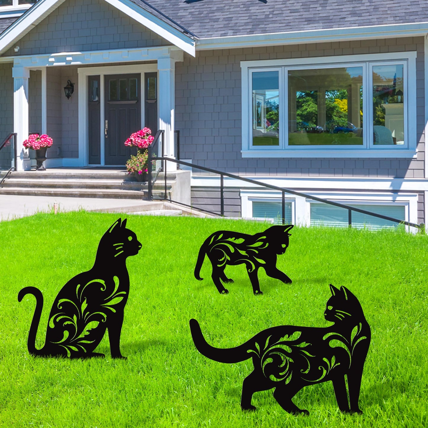 URATOT 3 Pack Metal Cat Garden Statues Black Cat Silhouette Cats Decorative Stakes Garden Outdoor Statues Animal Stakes for Yard Decor and Lawn Ornaments