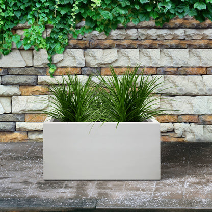 Kante 23.6" L Rectangular Concrete Planters, Outdoor Indoor Modern Plant Pot with Drainage Hole and Rubber Plug for Garden, Patio, Pure White Finish
