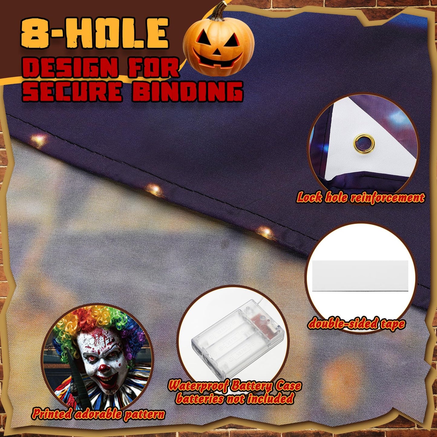 Ganeen 7x16 ft Halloween Garage Door Banner Large Rustic Garage Banner Cover Halloween Backdrop with LED String Light Holiday Vinyl Cover Door Decoration(Evil Circus)