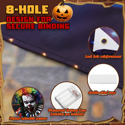 Ganeen 7x16 ft Halloween Garage Door Banner Large Rustic Garage Banner Cover Halloween Backdrop with LED String Light Holiday Vinyl Cover Door Decoration(Evil Circus)